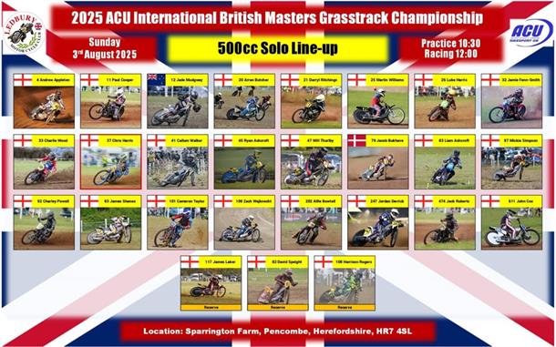 Ledbury Motorcycle Club proudly presents the 2025 ACU International British Masters Grasstrack Champ