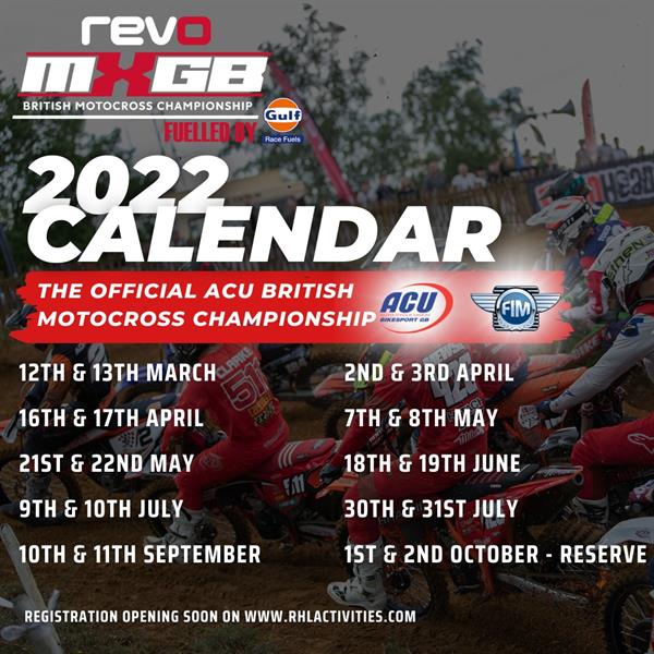 2022 Calendar for Revo ACU British Motocross Championship
