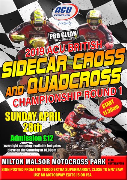 ACU Pro Clean British Sidecar cross Championship Starts at Milton Park this Sunday