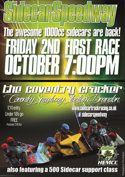 COVENTRY CRACKER SIDECAR SPEEDWAY THIS FRIDAY