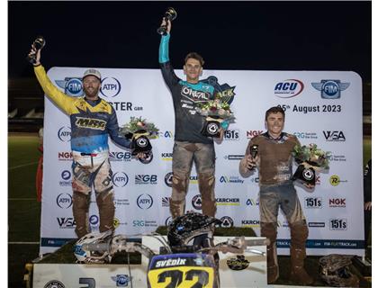 Ondrej Svědík on top at FIM Flat Track World Championship opener at Belle Vue