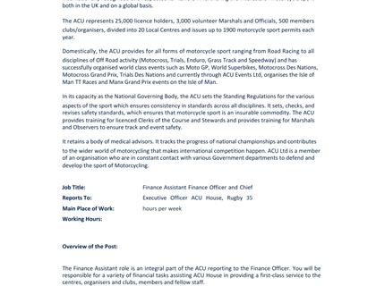 Job Vacancy: ACU Finance Assistant