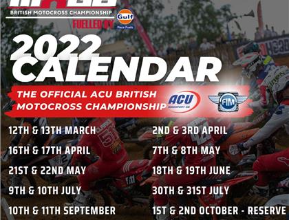 2022 Calendar for Revo ACU British Motocross Championship