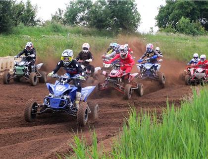 Mclernon wins the fight at Fat Cat for the ACU British Quadcross Championship Round 2